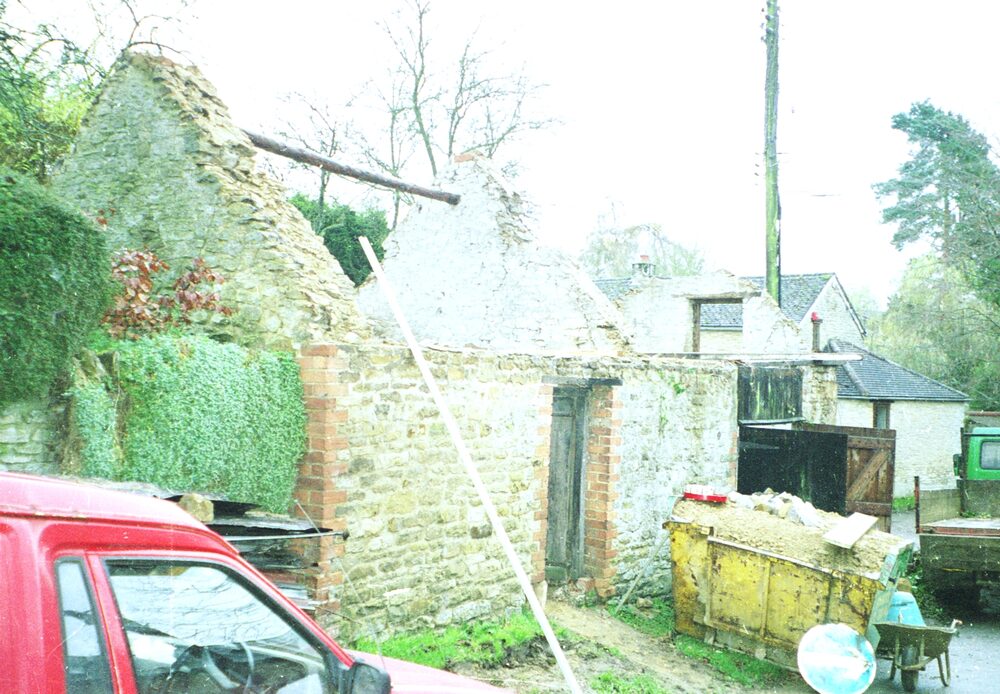 The barn being re-thatched during the conversion